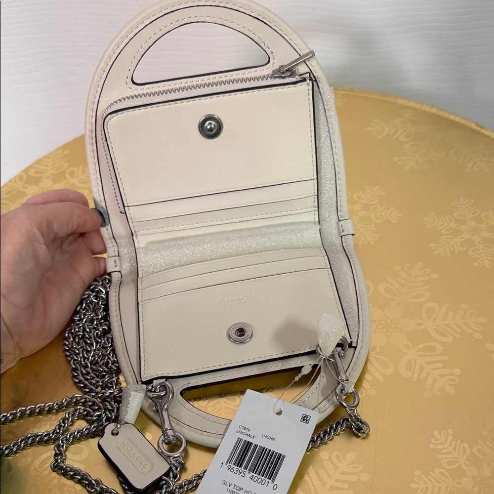 Coach Cream Mini Leather Top-Handle Crossbody with Chain - Picture 2 of 6